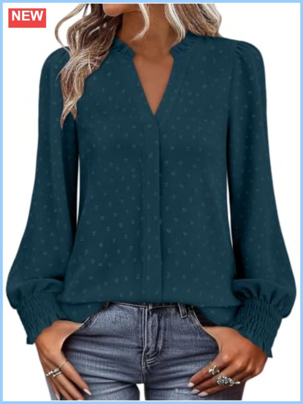 Boho Swiss Dot Chiffon Long Sleeve V-Neck Flowy Blouse Tunic Top